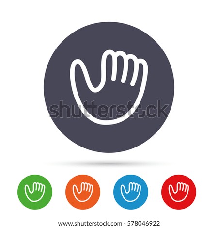 Baseball glove or mitt sign icon. Sport symbol. Round colourful buttons with flat icons. Vector