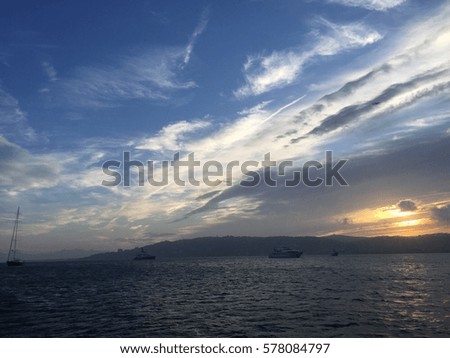 Sunset at Mediterranean Sea, yacht