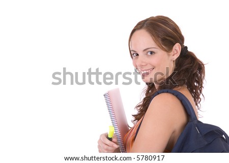 Beautiful female student - over a white background
