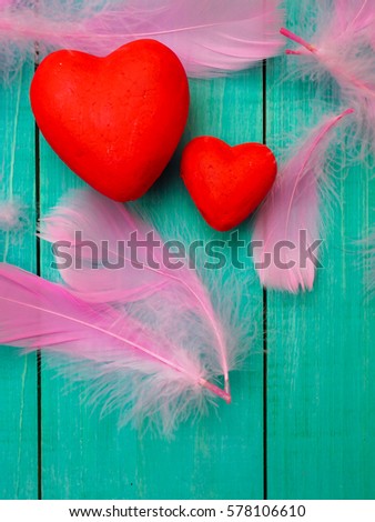 red heart on a blue background, the composition for Valentine's day and mother's day