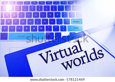 Virtual Word word in business concepts, technology background in laptop and notepad 
