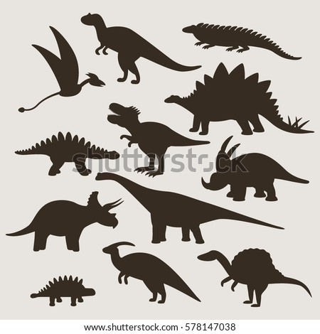 Large set of silhouettes of different dinosaurs. flat vector illustration isolate on a white background