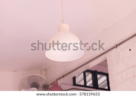 Ceiling lamp in cafe.