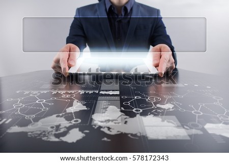 Businessman using tablet pc with empty space for tex. Business, internet and technology concept.