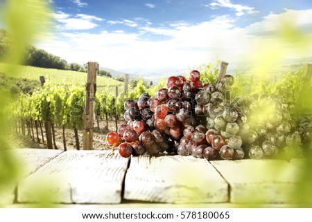 grapes fruits on desk and summer day 