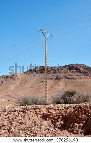 Electric pole in the desert in Morocco