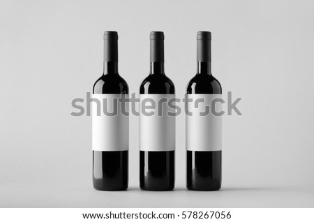 Wine Bottle Mock-Up - Three Bottles. Blank Label Royalty-Free Stock Photo #578267056