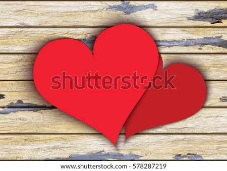 3D illustration two hearts on the background of old boards