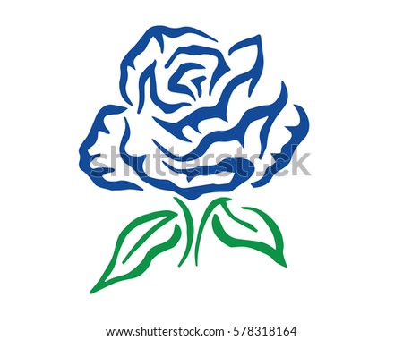 Modern Romantic Abstract Blue Rose Flower Illustration Logo