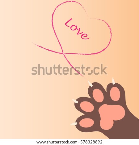 original trendy  illustration of a cat paw print with claws, love heart