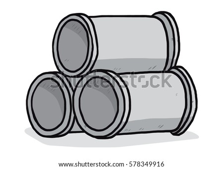 cement pipe  cartoon vector and illustration, hand drawn style, grayscale, isolated on white background.