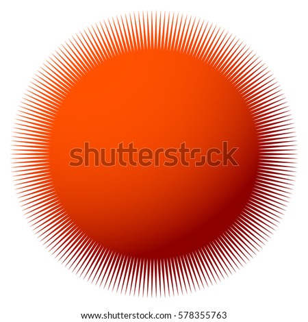Starburst, sunburst with thin radial lines. Colorful badge-like element