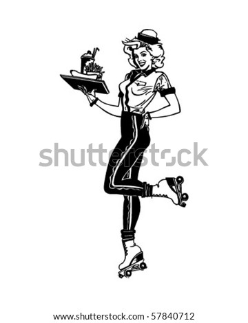 Carhop 4 - Waitress On Rollerskates - Retro Clip Art