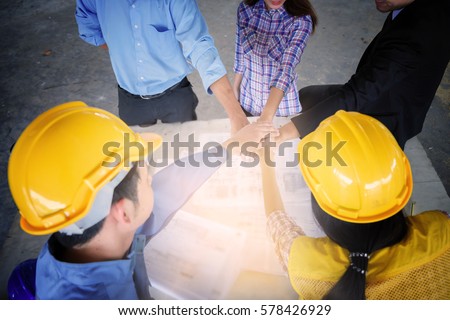 Engineer Architecture - Construction Workers Engineer of Teamwork Collaboration Quality Relation Concept Royalty-Free Stock Photo #578426929
