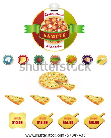 Vector set of pizza, restaurant menu icons