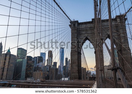Panoramic View of Brooklyn Bridge and Manhattan skyline - New York, USA