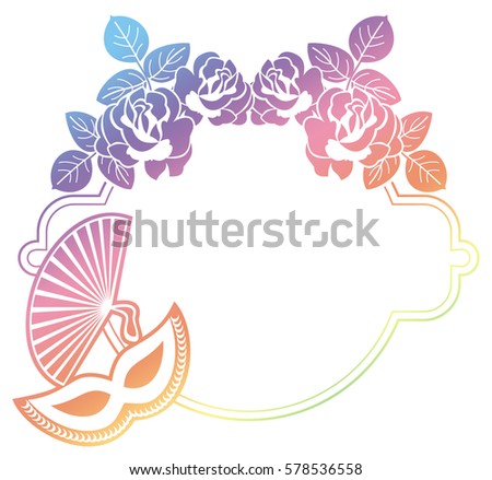 Color gradient frame with carnival masks. Copy space. Raster clip art.