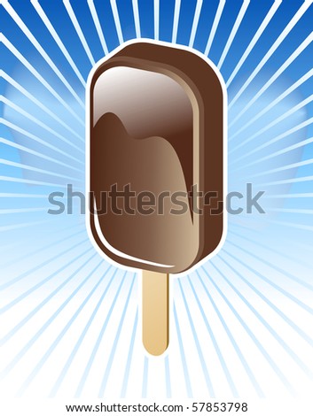 Chocolate ice-cream on blue line background.