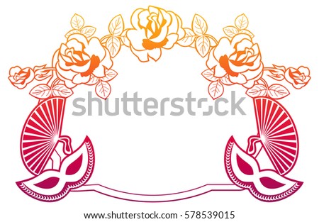 Color gradient frame with carnival masks. Copy space. Raster clip art.