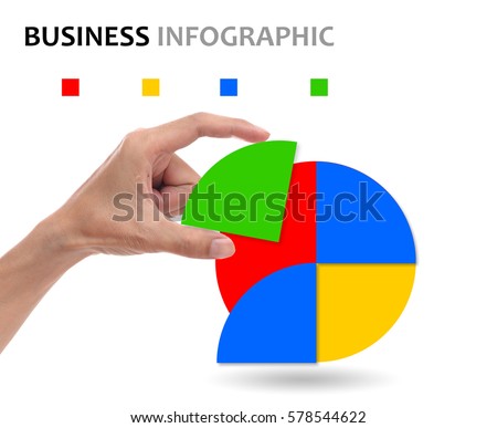 Businessman hand holding infographic color isolated on white background.