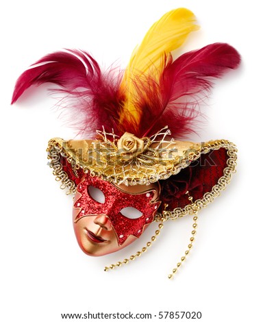 Red carnival mask. Isolated over white