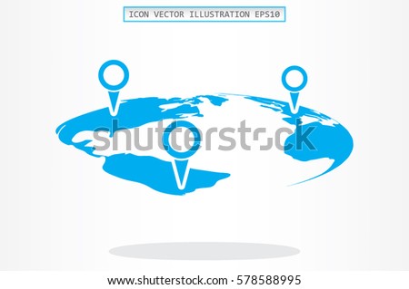 World map with pointer marks icon vector EPS 10, abstract sign flat design,  illustration modern isolated badge for website or app - stock info graphics 