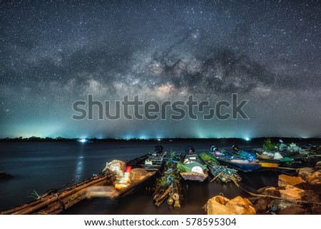 milky way and star on dark background.with grain