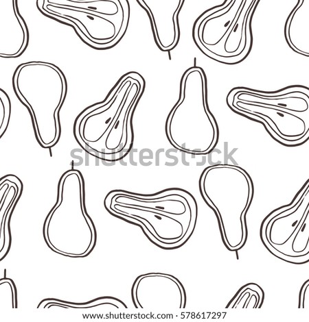 Seamless decor pattern of pears. Sketch style. Image for a poster or cover. Vector illustration. Repeating texture. Figure for textiles. Package design.