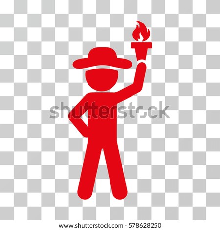 Gentleman With Freedom Torch icon. Vector illustration style is flat iconic symbol, red color, transparent background. Designed for web and software interfaces.