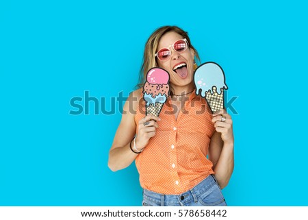 Woman Enjoy Happy Illustration Ice cream