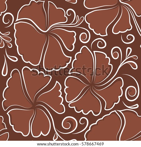 Elegant with decorative brown hibiscus flowers. Floral pattern for wedding invitations, greeting cards, scrapbooking, print, gift wrap, manufacturing fabric, textile.