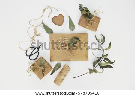 Wedding decoration. Handmade Invitation. Vintage Envelope