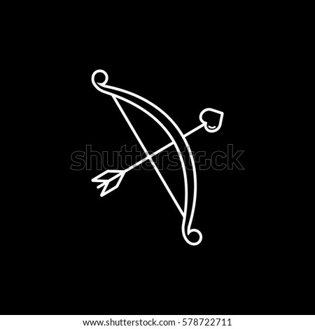 Valentines Day Cupid Bow And Arrow With Heart Line Icon On Black Background