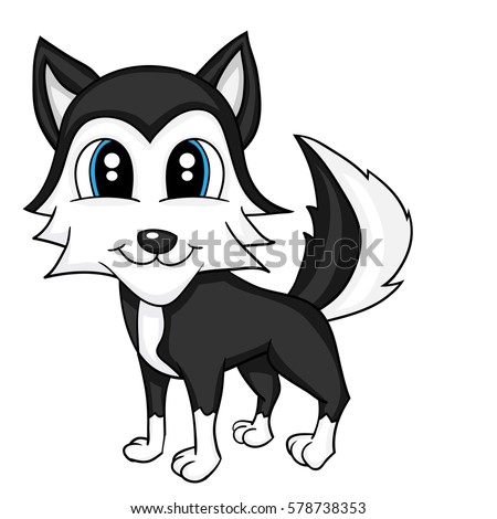 Illustration of Isolated Cartoon Cute Husky Dog. JPEG.