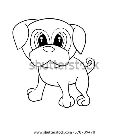 Illustration of Isolated Black and White Cartoon Cute Pug Dog. JPEG.
