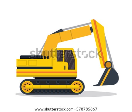 Modern Flat Construction Vehicle Illustration - Excavator