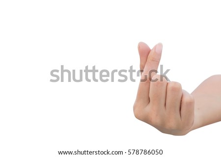 a right hand of woman show mini heart sign for love in valentine day isolated on white background