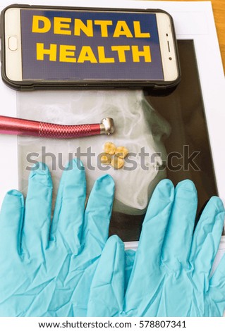 dental tools on wooden background. Medical service concept