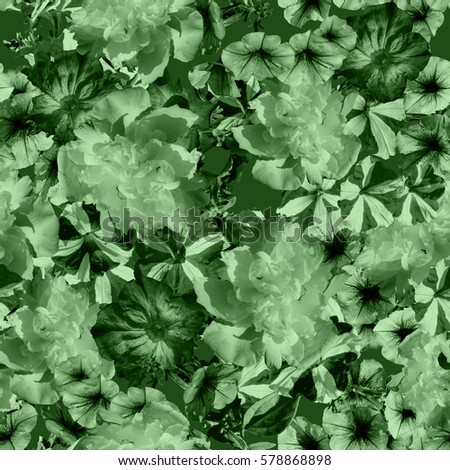 Floral pattern flowers collage red monochrome color flowers seamless. Artistic design photo art petunias and peony background plants.