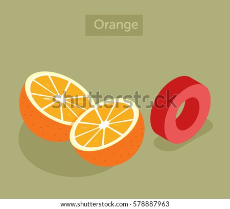 Isometric letter O for word Orange