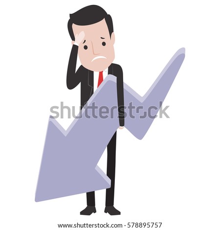 Vector Illustration of Sad Business Man Holding an Arrow Going Down