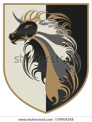 Beautiful Arabian Golden Stallion Horse Crest Icon Logo