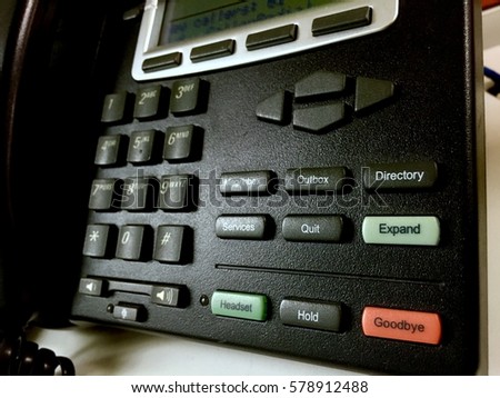 Telephone function buttons close up view. Communication and networking concept. Options for us to choose.
