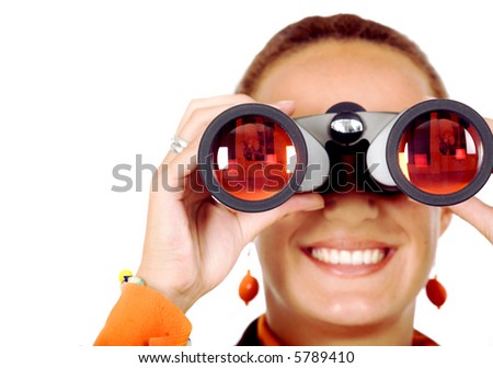 business woman searching for a job isolated - looking through binoculars