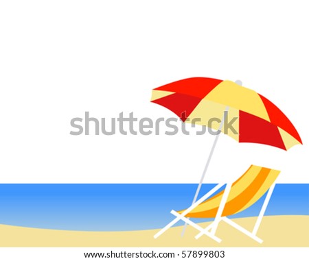 Tropical beach with umbrella and deck chair