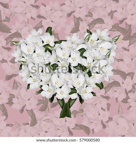 Blossom flowers frame for card invitation. Romantic photo collage for text invitation. Apple cherry flowers floral border