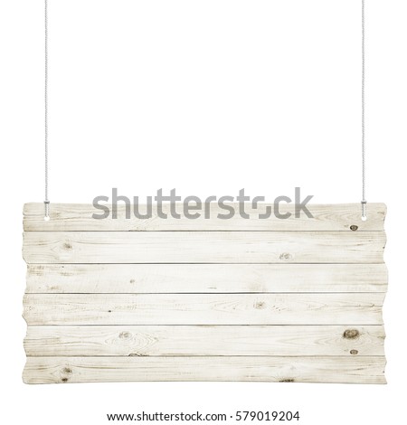 Wooden sign with ropes isolated over white background Royalty-Free Stock Photo #579019204