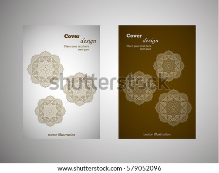 leaflet, flyer, cover, pattern, mandala. Oriental motif. Hand painted texture background. Wedding invitations, postcards and business cards templates. Decorative design card printing. Vector. EPS 10
