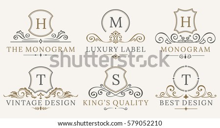 Retro Royal Vintage Shields Logotype set. Vector calligraphyc Luxury logo design elements. Business signs, logos, identity, spa, hotels, badges elements