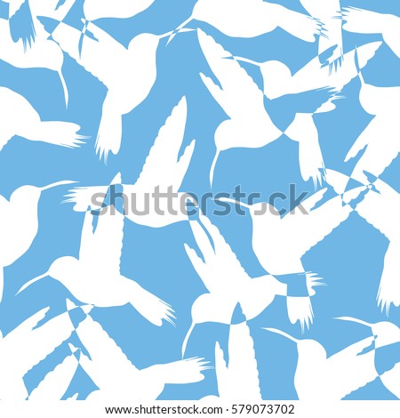 Abstract image of white birds on a light blue background, pattern. Vector